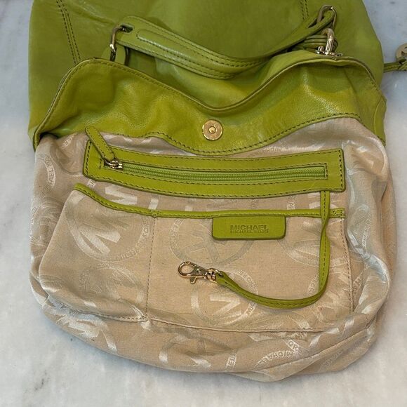 Michael Kors Purse Handbag Leather Lillie Chartreuse Chainlink Hobo Shoulder Bag - Picture 12 of 16